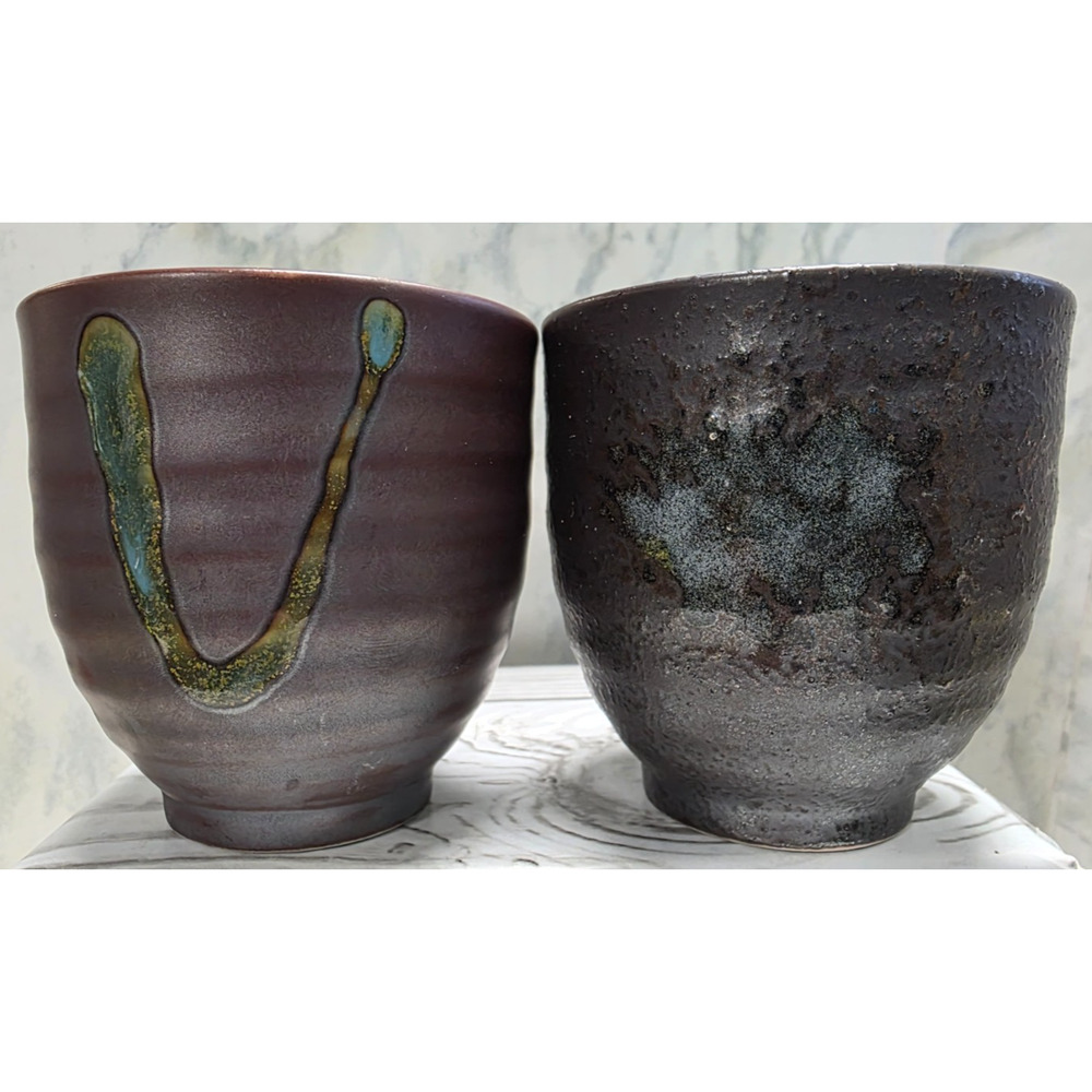 Mino Ware (?) Ceramic Porcelain Pottery Tea Cups, Lot of 2, Japanese 2.75"x2.75"